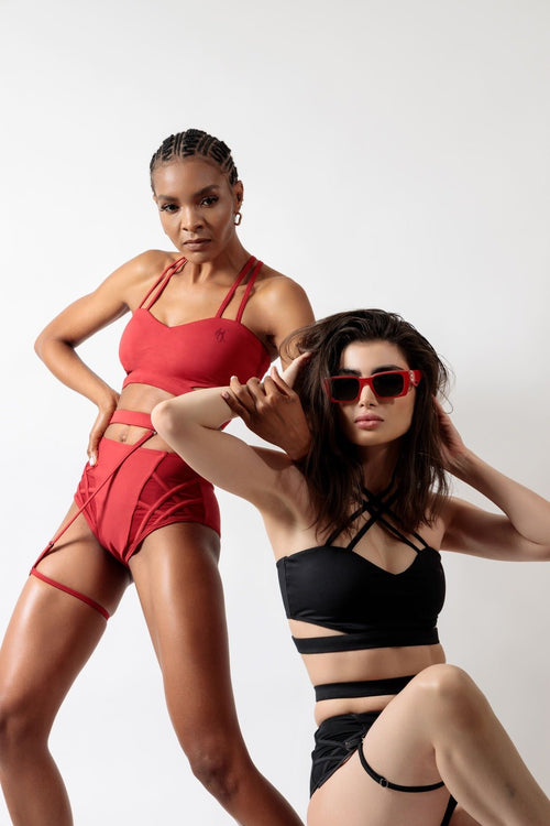 Garter Shorts with belt Web - Sangria - OKSA Fashion Polewear