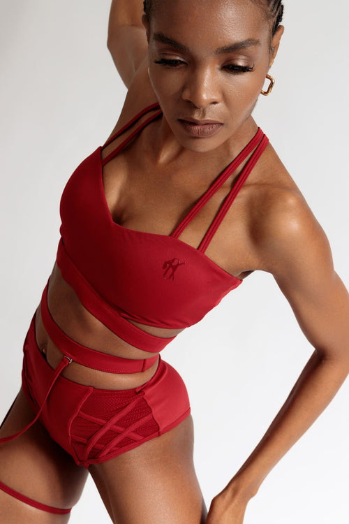 Garter Shorts with belt Web - Sangria - OKSA Fashion Polewear