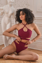 High waisted cut-out Shorts Almanara - Marsala - OKSA Fashion Polewear