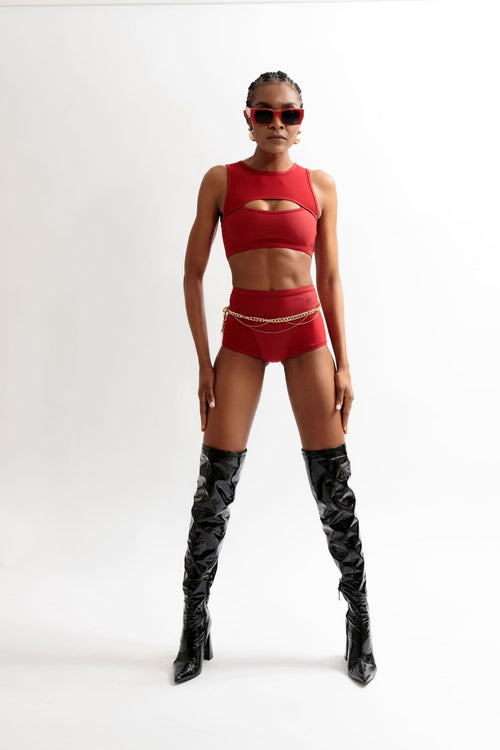 Mesh botyshake Shorts Pamela - Sangria - OKSA Fashion Polewear