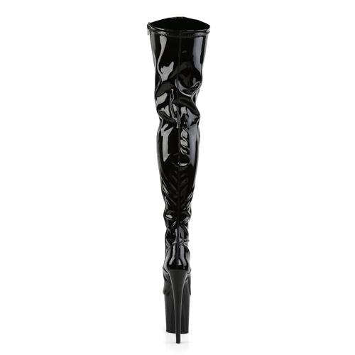 PLEASER USA FLAMINGO-3000 8HEEL THIGH HIGH PLEASER BOOTS - GLOSSY BLACK - OKSA FASHION POLEWEAR