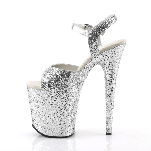 PLEASER USA FLAMINGO-810LG 8HEEL PLEASERS - SILVER GLITTER - OKSA FASHION POLEWEAR